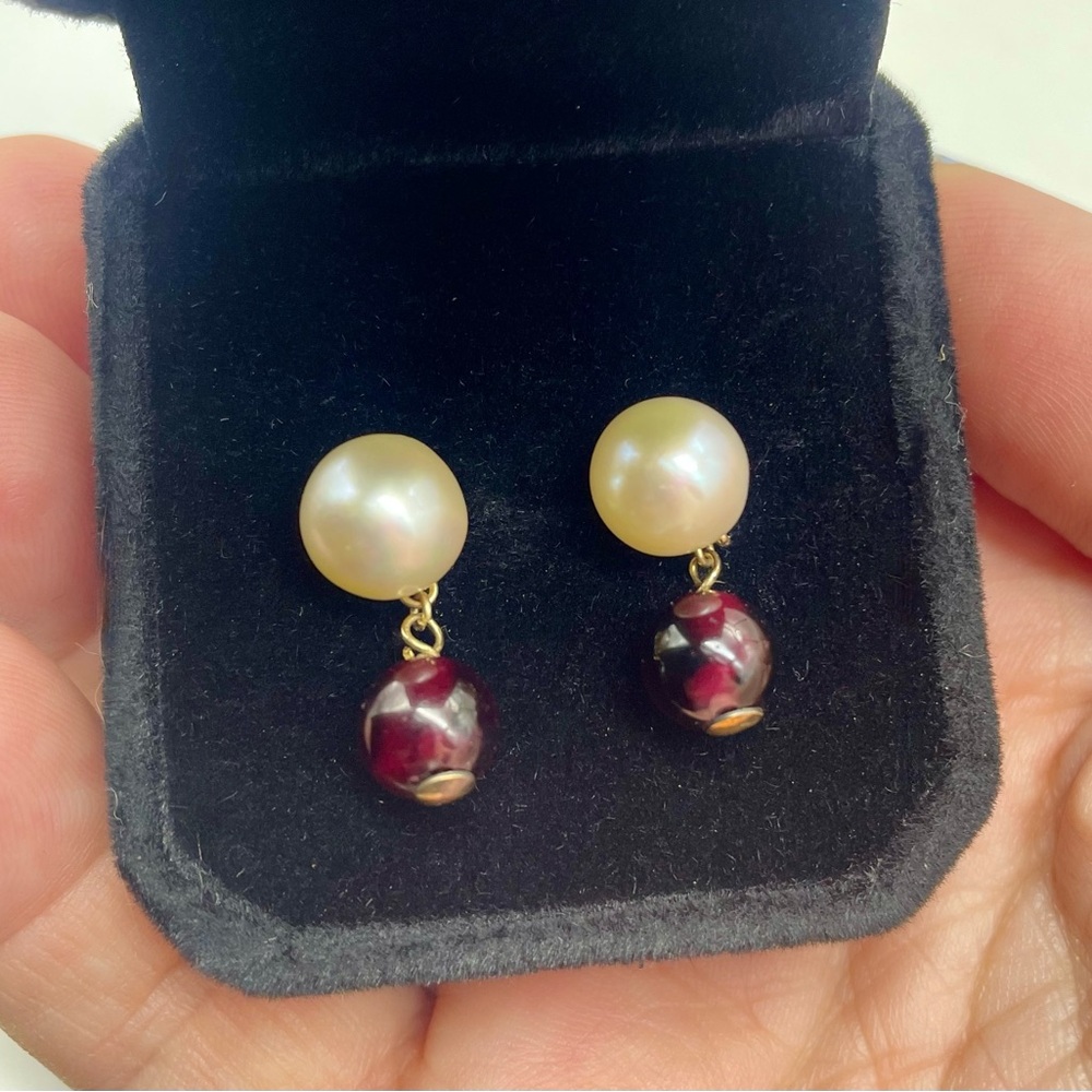 Elegant 14K Gold Pearl and Garnet Earrings